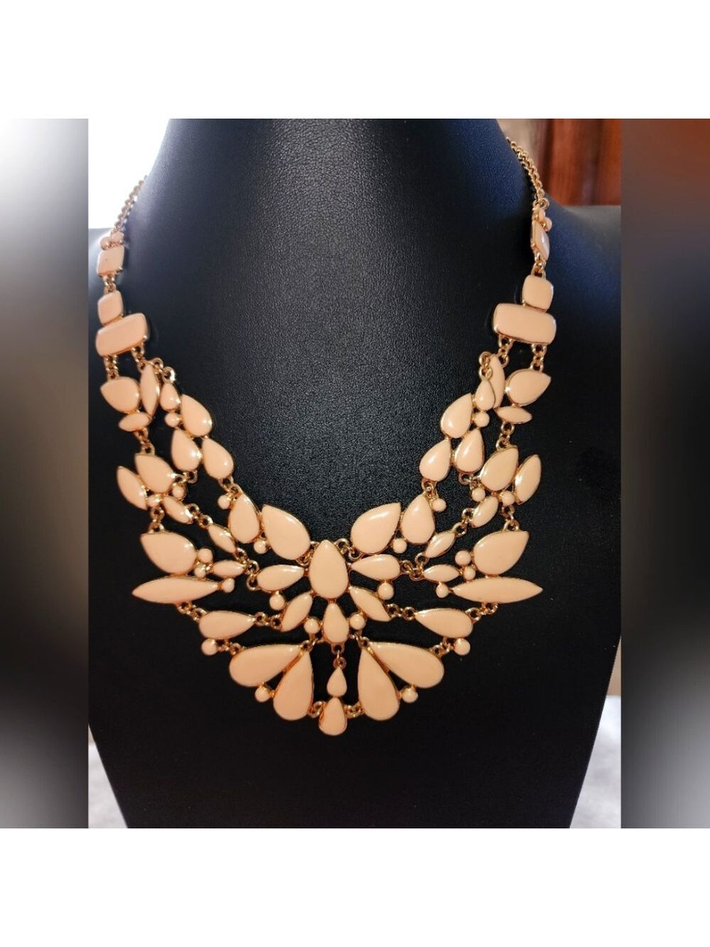 Statement Bib Necklace – Nude Enamel & Goldtone